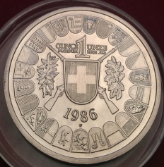 Платиновая монета "Стрелковый талер" 1986, Швейцария, 1 oz Pt999